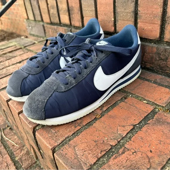 Nike Cortez Basic Nylon Obsidian White-Metallic Silver Men's size